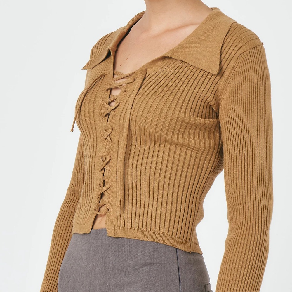 Storets Adella Lace Up Knitted Top Brown Size S/M